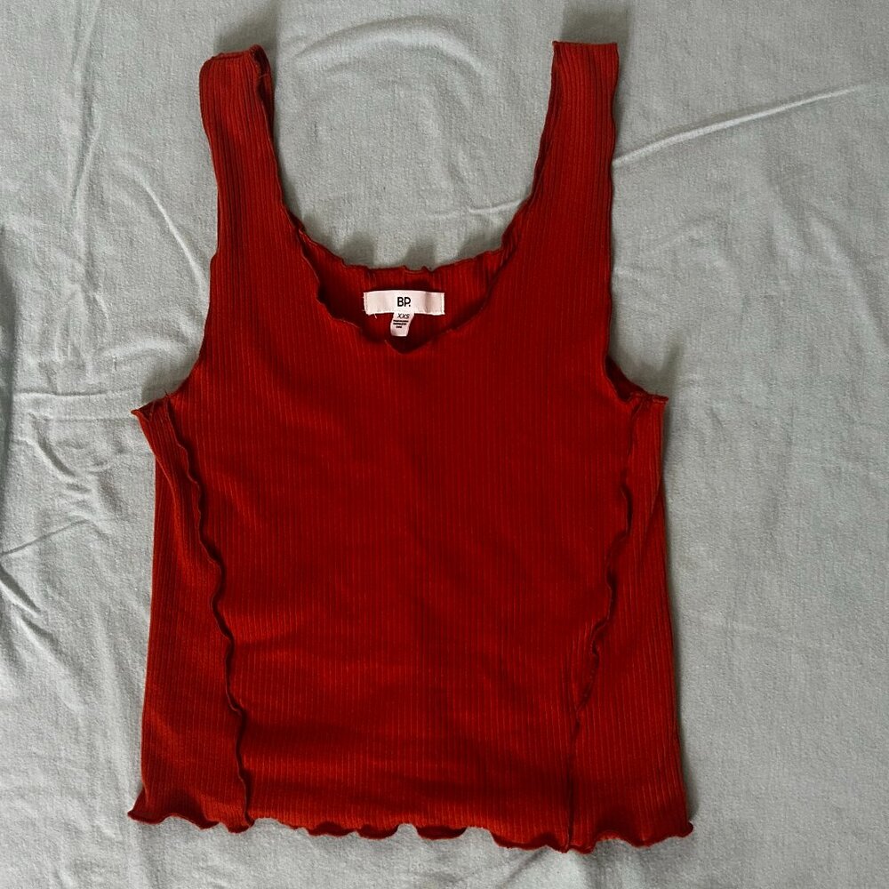 BP Womens Cropped Lettuce Edge Rib Knit Tank Top XXS